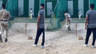 The image shows the policeman whose video was posted by Mumbai Indians. (Twitter/@bhati_durjan_singh0526)