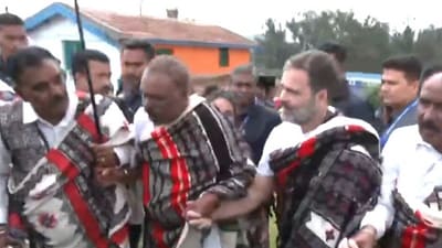 Rahul Gandhi participates in tribal dance in the Muthunadu village near Ooty. (ANI) Rahul Gandhi participates in tribal dance in the Muthunadu village near Ooty. (ANI)
