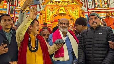 Rajinikanth visited Badrinath temple after the release of his film Jailer. (PTI) Rajinikanth visited Badrinath temple after the release of his film Jailer. (PTI)