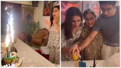 Sara Ali Khan cut her birthday cake with Amrita Singh and Ibrahim Ali Khan. Sara Ali Khan cut her birthday cake with Amrita Singh and Ibrahim Ali Khan.