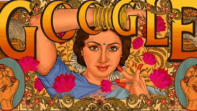 Google Doodle illustrating actress Sridevi. Google Doodle illustrating actress Sridevi.