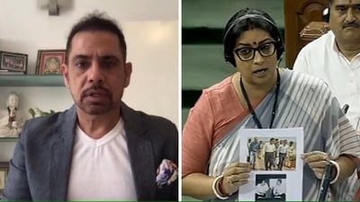 Businessman Robert Vadra and Union minister Smriti Irani. Businessman Robert Vadra and Union minister Smriti Irani.