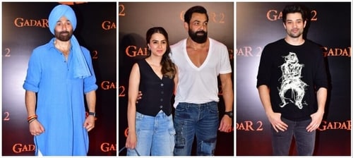 Sunny Deol, Tania Deol, Bobby Deol and Rajveer Deol at the premiere of Gadar 2. (Pics: Varinder Chawla)