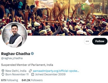 Profile of AAP MP Raghav Chadha on X.
