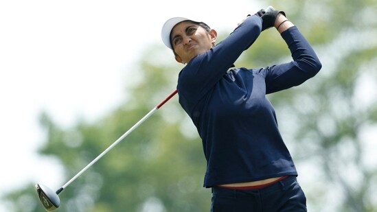 Aditi Ashok of India hits a tee shot (Getty Images via AFP)
