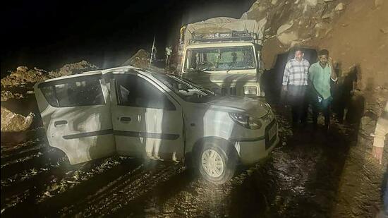 Shooting stones hit a car, leading to the death of a child while members of the family were injured, on Chandigarh-Manali highway near Mandi, Friday night. (PTI)