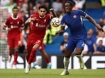 Liverpool's Colombian midfielder Luis Diaz vies with Chelsea's French defender Axel Disasi. Liverpool's Colombian midfielder Luis Diaz vies with Chelsea's French defender Axel Disasi.