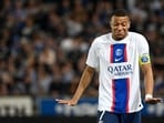French forward Kylian Mbappe reacts during the French L1 football match between RC Strasbourg Alsace and Paris Saint-Germain (PSG) French forward Kylian Mbappe reacts during the French L1 football match between RC Strasbourg Alsace and Paris Saint-Germain (PSG)