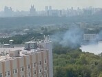 Russia- Ukraine War: A general view of rising smoke, after Russian air defences knocked down a Ukrainian drone, in Moscow.