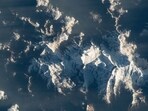 The image shows the spectacular sight of the Himalayas as seen from space. The image shows the spectacular sight of the Himalayas as seen from space.