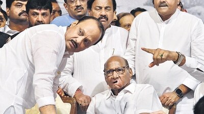 Sharad Pawar senior, nephew Ajit, and Jayant Patil didn't disclose what had transpired at Chordia’s residence. (File Photo by Bhushan Koyande/HT Photo) Sharad Pawar senior, nephew Ajit, and Jayant Patil didn't disclose what had transpired at Chordia’s residence. (File Photo by Bhushan Koyande/HT Photo)