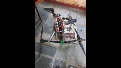 A drone was recovered from a well near the International Border in Tarn Taran district on Sunday. (HT photo)