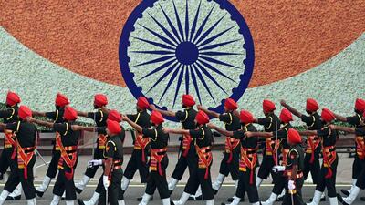Army personnel during a full dress rehearsal at Red For on Sunday. (Sanjeev Verma/ HT Photo) Army personnel during a full dress rehearsal at Red For on Sunday. (Sanjeev Verma/ HT Photo)
