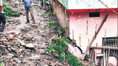 At least 52 houses developed cracks in Devrana village of Pauri Garhwal district after heavy rainfall in the area. (HT Photo) At least 52 houses developed cracks in Devrana village of Pauri Garhwal district after heavy rainfall in the area. (HT Photo)
