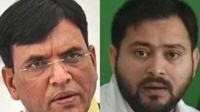 Union health minister Mansukh Mandaviya and Bihar deputy chief minister Tejashwi Yadav