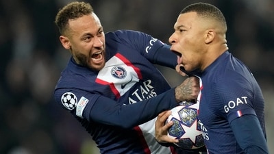 PSG's Kylian Mbappe, right, celebrates with PSG's Neymar. (AP) PSG's Kylian Mbappe, right, celebrates with PSG's Neymar. (AP)