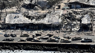 Hawaii Wildfires: The shells of burned houses and buildings are left after wildfires driven by high winds burned across most of the town in Lahaina, Maui. (Reuters)