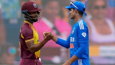 Shubman Gill shakes hands with Shai Hope during the fifth T20 at Central Broward Regional Park in Lauderhill (AP) Shubman Gill shakes hands with Shai Hope during the fifth T20 at Central Broward Regional Park in Lauderhill (AP)