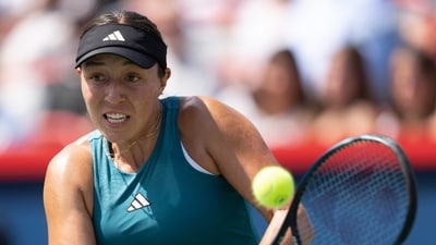 Jessica Pegula of the United States, hits a return to Iga Swiatek of Poland, during the semifinals of the National Bank Open women’s tennis tournament (AP) Jessica Pegula of the United States, hits a return to Iga Swiatek of Poland, during the semifinals of the National Bank Open women’s tennis tournament (AP)
