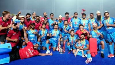 Indian players celebrate with the trophy after winning the Asian Champions Trophy 2023, in Chennai (PTI) Indian players celebrate with the trophy after winning the Asian Champions Trophy 2023, in Chennai (PTI)