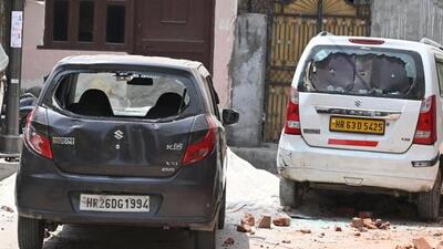 Police said at least four cars were damaged due to the pelting of bricks. (Parveen Kumar/ HT) Police said at least four cars were damaged due to the pelting of bricks. (Parveen Kumar/ HT)