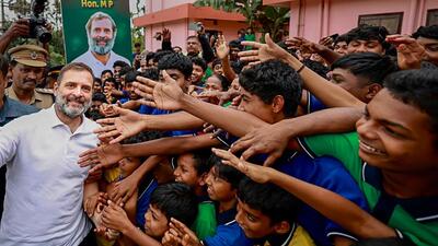 Rahul Gandhi in Wayanad on Sunday. (PTI) Rahul Gandhi in Wayanad on Sunday. (PTI)