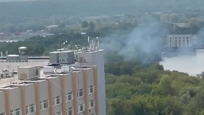 Russia- Ukraine War: A general view of rising smoke, after Russian air defences knocked down a Ukrainian drone, in Moscow. (Reuters)