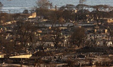 Burned houses and buildings are pictured in the aftermath of a wildfire, is seen in Lahaina, western Maui, Hawaii on August 12, 2023. (AFP) Burned houses and buildings are pictured in the aftermath of a wildfire, is seen in Lahaina, western Maui, Hawaii on August 12, 2023. (AFP)