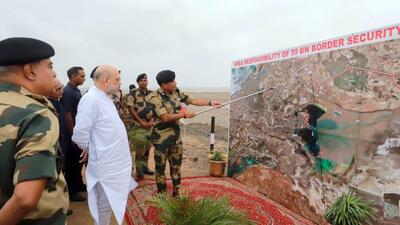 Union home minister Amit Shah at BSF post in Kutch, Gujarat (Twitter/@AmitShah) Union home minister Amit Shah at BSF post in Kutch, Gujarat (Twitter/@AmitShah)