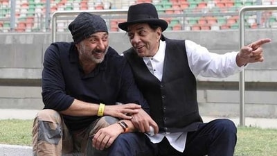 Sunny Deol with his father Dharmendra. Sunny Deol with his father Dharmendra.