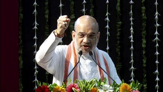 Union home minister Amit Shah at Mansa in Gujarat’s Gandhinagar on Sunday. (ANI)