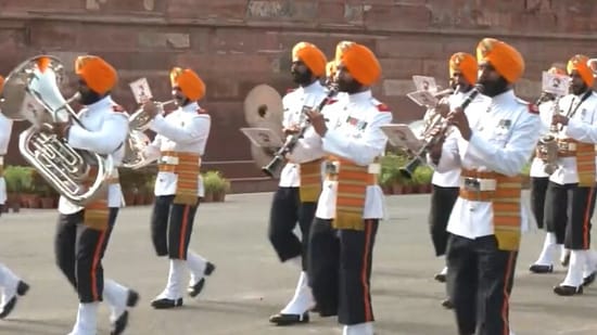 Full dress rehearsal at Red Fort in Delhi on Sunday ahead of 77th Independence Day celebrations. (ANI)