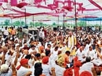 A mahapanchayat in Palwal on Sunday. (HT Photo)