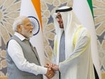 Prime Minister Narendra Modi and UAE President Sheikh Mohamed bin Zayed Al Nahyan during a meeting at Qasr Al-Watan, in Abu Dhabi, Saturday, July 15. Prime Minister Narendra Modi and UAE President Sheikh Mohamed bin Zayed Al Nahyan during a meeting at Qasr Al-Watan, in Abu Dhabi, Saturday, July 15.