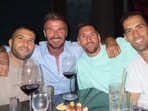David Beckham poses with Jordi Alba, Lionel Messi, Sergio Busquets. David Beckham poses with Jordi Alba, Lionel Messi, Sergio Busquets.