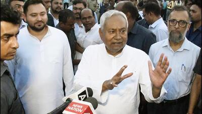 Bihar chief minister Nitish Kumar speaking with media persons after inaugurating Lohia Path Chakra 2.0 at Nehru Path in Patna on Monday. (Photo by Santosh Kumar / Hindustan Times) Bihar chief minister Nitish Kumar speaking with media persons after inaugurating Lohia Path Chakra 2.0 at Nehru Path in Patna on Monday. (Photo by Santosh Kumar / Hindustan Times)