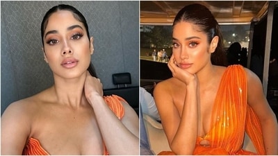 Inspired by Janhvi Kapoor, achieve this makeup look by filling your brows with the slim-angled tip eyebrow pencil to achieve defined brows. For tricolour inspiration, choose an orange eyeshadow for your upper eyelid and smudge it under your lower lid. Use black winged eyeliner, mascara-adorned lashes, orange-beige lipstick, highlighter, and blush to complete your August 15 makeup look. (Instagram) Inspired by Janhvi Kapoor, achieve this makeup look by filling your brows with the slim-angled tip eyebrow pencil to achieve defined brows. For tricolour inspiration, choose an orange eyeshadow for your upper eyelid and smudge it under your lower lid. Use black winged eyeliner, mascara-adorned lashes, orange-beige lipstick, highlighter, and blush to complete your August 15 makeup look. (Instagram)