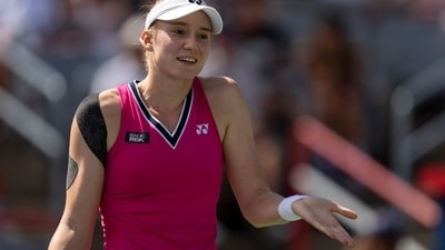 Elena Rybakina, of Kazakhstan, reacts during her game against Liudmila Samsonova, of Russia, during the semifinals of the National Bank Open women's tennis tournament in Montreal (AP) Elena Rybakina, of Kazakhstan, reacts during her game against Liudmila Samsonova, of Russia, during the semifinals of the National Bank Open women's tennis tournament in Montreal (AP)