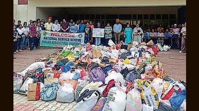 PAU students donated multiple items to Bharat Vikas Parishad in Ludhiana. (HT PHOTO)