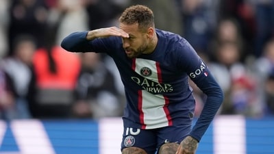 PSG's Neymar celebrates after scoring his side's second goal (AP)