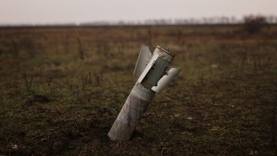 Russia-Ukraine War: An unexploded Grad rocket is embedded in a field, northwest of the city of Kherson, Ukraine. (Reuters)