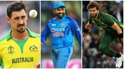 Mitchell Starc, Rohit Sharma, and Shaheen Shah Afridi Mitchell Starc, Rohit Sharma, and Shaheen Shah Afridi