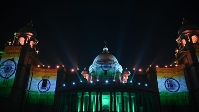 Tricolour illumination of Victoria Memorial Hall on the eve of Independence Day in Kolkata on Monday. (Photo Samir Jana/ Hindustan Times) Tricolour illumination of Victoria Memorial Hall on the eve of Independence Day in Kolkata on Monday. (Photo Samir Jana/ Hindustan Times)