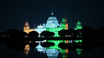 Kolkata's Victoria Memorial Hall lit up in Tricolour with shadows of trees ahead of Independence Day. (Photo Samir Jana/ Hindustan Times) Kolkata's Victoria Memorial Hall lit up in Tricolour with shadows of trees ahead of Independence Day. (Photo Samir Jana/ Hindustan Times)
