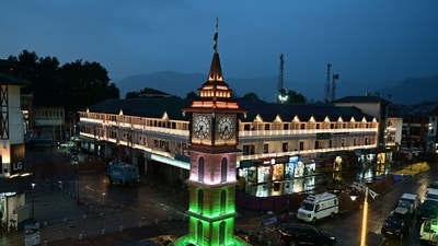 A view of the newly renovated Clock Tower (Ghanta Ghar) illuminated with Tricolour on the eve of Independence Day, at Lal Chowk, in Srinagar, on Monday. (Photo By Waseem Andrabi /Hindustan Times) A view of the newly renovated Clock Tower (Ghanta Ghar) illuminated with Tricolour on the eve of Independence Day, at Lal Chowk, in Srinagar, on Monday. (Photo By Waseem Andrabi /Hindustan Times)