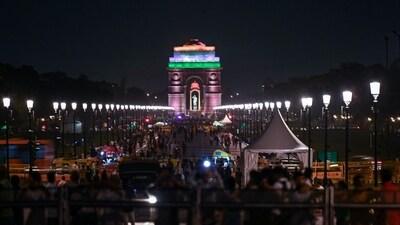 Lights display with Tricolour at India Gate ahead of Independence Day, in New Delhi, India, on Monday, August 14. (Photo by Raj K Raj/ Hindustan Times) Lights display with Tricolour at India Gate ahead of Independence Day, in New Delhi, India, on Monday, August 14. (Photo by Raj K Raj/ Hindustan Times)