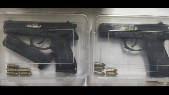 Police have recovered two foreign-made pistols along with a magazine and 10 live cartridges from the five operatives backed by Pakistan-based terrorist Harvinder Singh alias Rinda and Canada-based gangster-turned-terrorist Goldy Brar who were arrested in a special operation by the Punjab Police and a central security agency on Monday. (HT Photo)