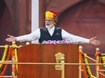 Prime Minister Narendra Modi addresses the nation from the ramparts of Red Fort on the occasion of 77th Independence Day, in New Delhi on Tuesday. (ANI Photo) Prime Minister Narendra Modi addresses the nation from the ramparts of Red Fort on the occasion of 77th Independence Day, in New Delhi on Tuesday. (ANI Photo)