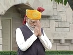 PM Modi arrived at Raj Ghat to pay floral tributes to Mahatma Gandhi before reaching Red Fort. 