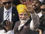 Prime Minister Narendra Modi waves as he leaves after his address to the nation on the occasion of the 77th Independence Day. Prime Minister Narendra Modi waves as he leaves after his address to the nation on the occasion of the 77th Independence Day.